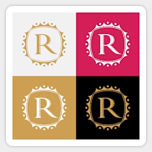 Royal Letter R In Golden Color Square Pattern Layout with Beautiful Colors Sticker